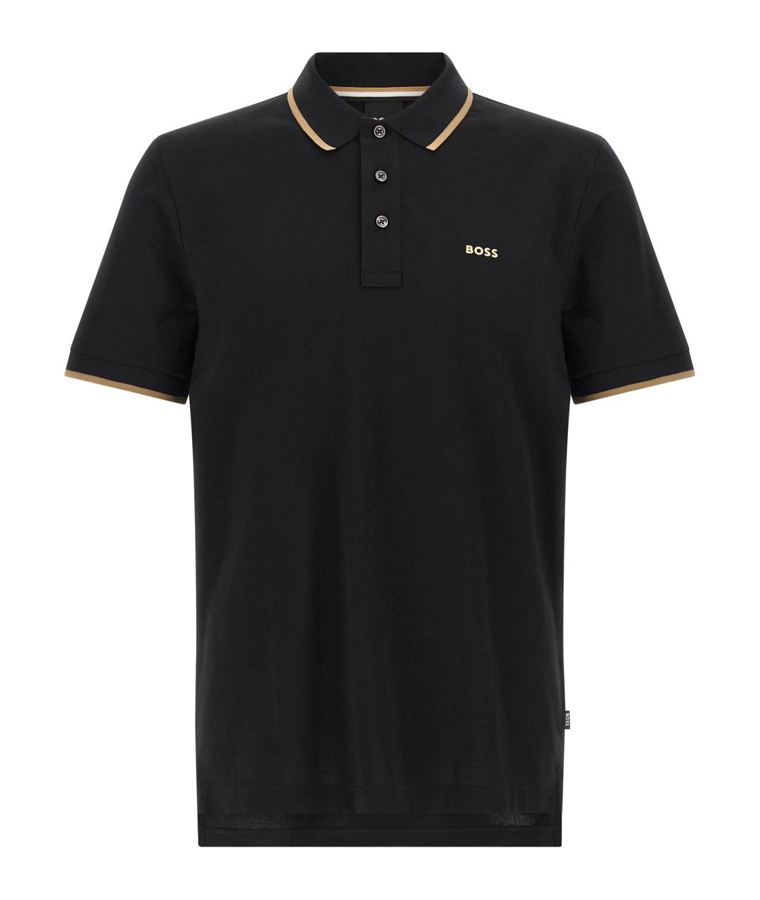 HUGO BOSS Черное хлопковое поло с коротким рукавом, фото 1