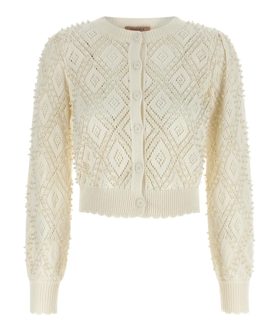 TWIN-SET Белый хлопковый кардиган, фото 1