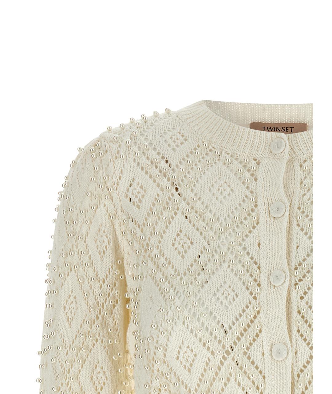 TWIN-SET Белый хлопковый кардиган, фото 3