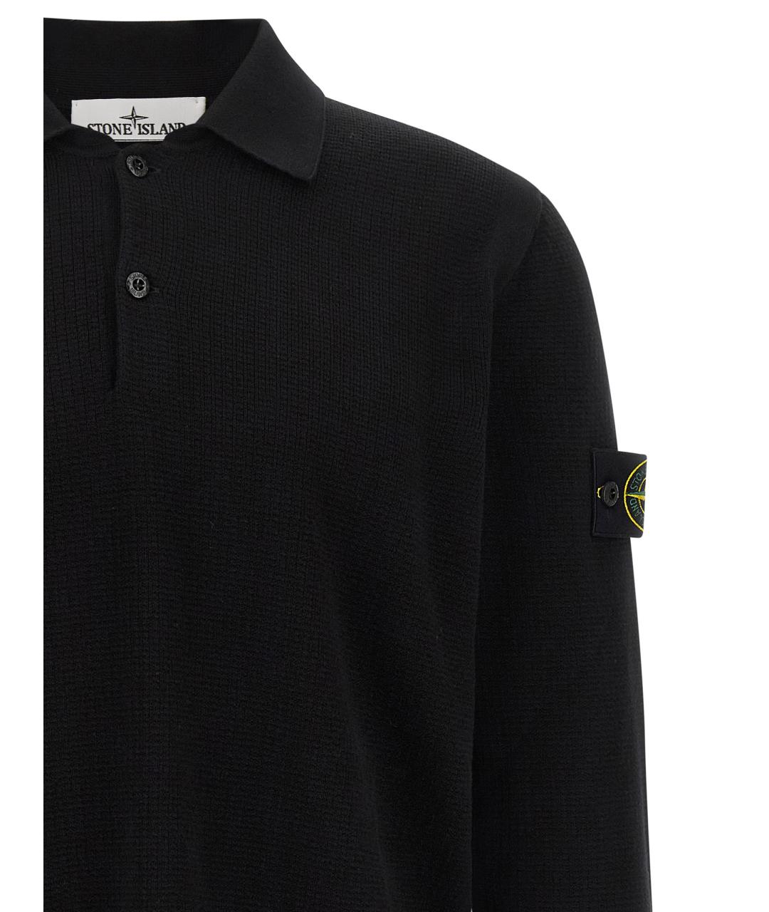 STONE ISLAND Черное хлопковое поло с длинным рукавом, фото 3