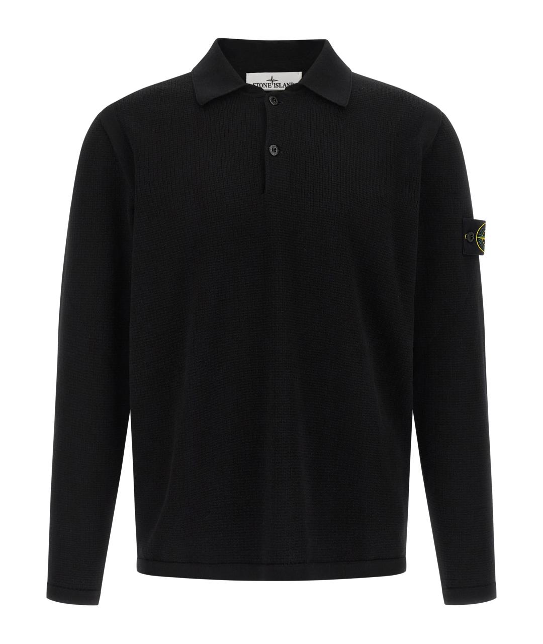 STONE ISLAND Черное хлопковое поло с длинным рукавом, фото 1