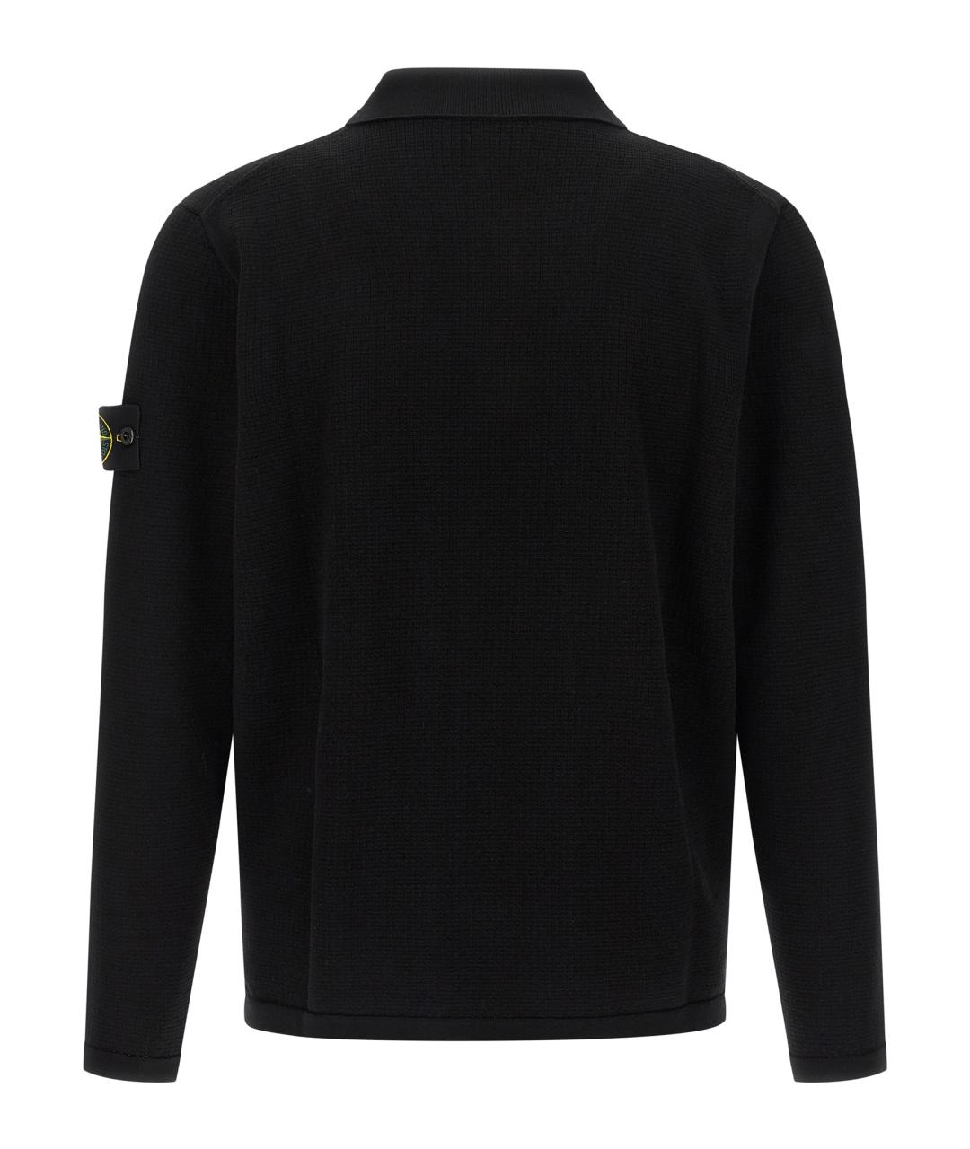 STONE ISLAND Черное хлопковое поло с длинным рукавом, фото 2
