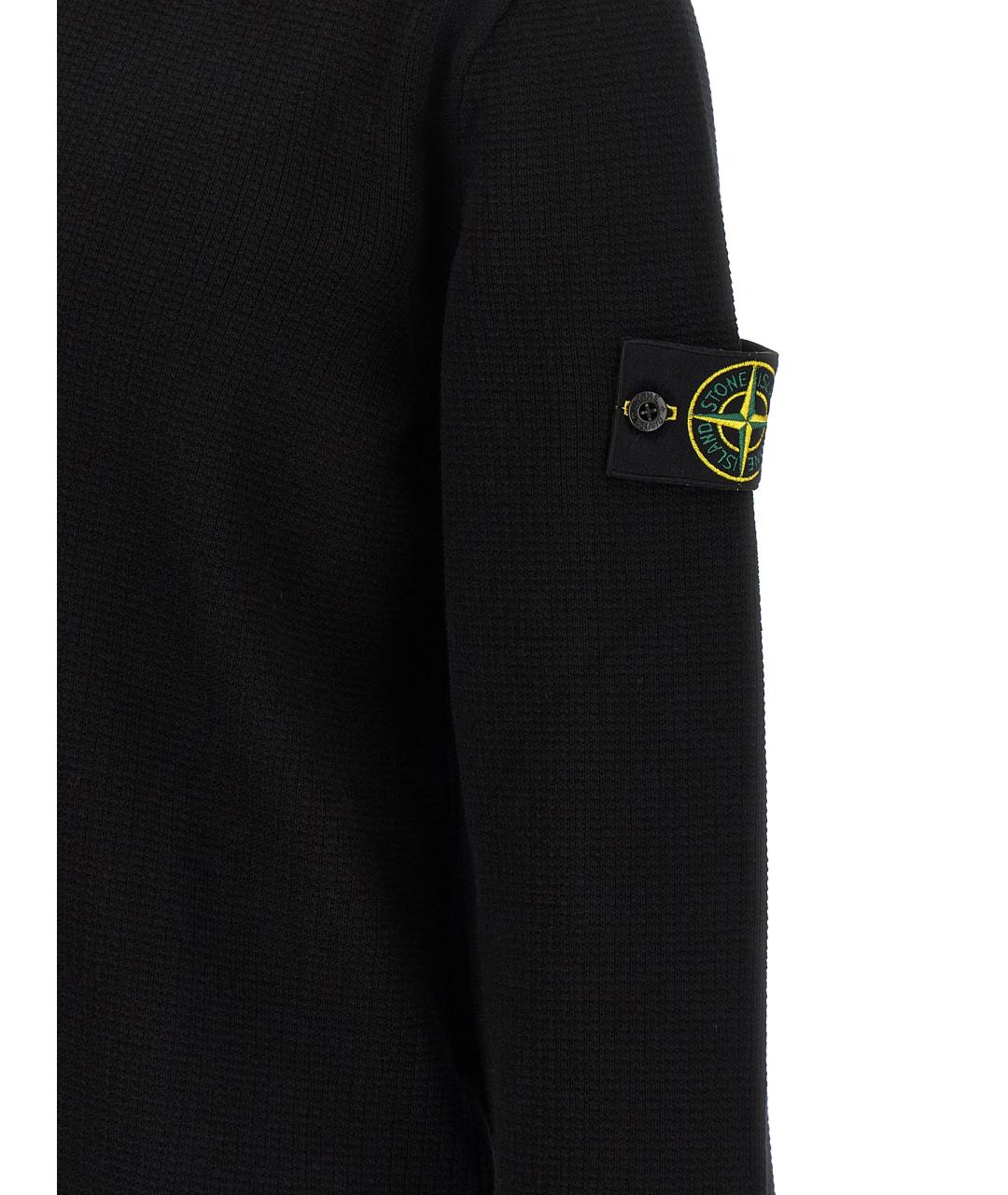 STONE ISLAND Черное хлопковое поло с длинным рукавом, фото 4