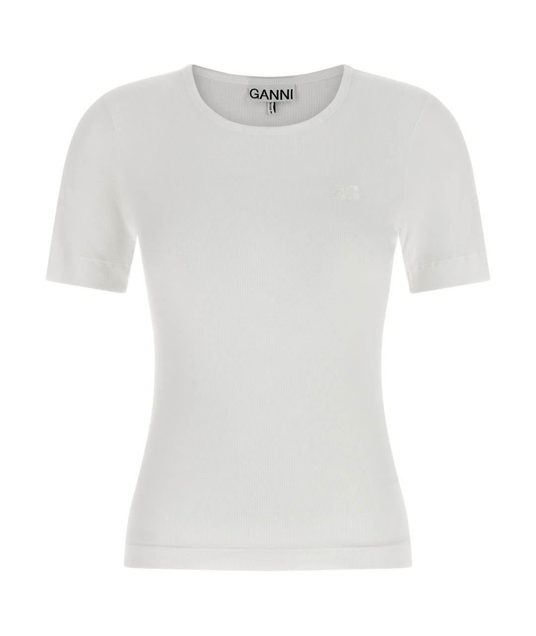GANNI Белая хлопковая футболка, фото 1