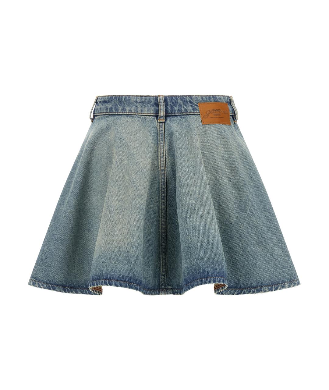GANNI Синяя хлопковая юбка мини, фото 2