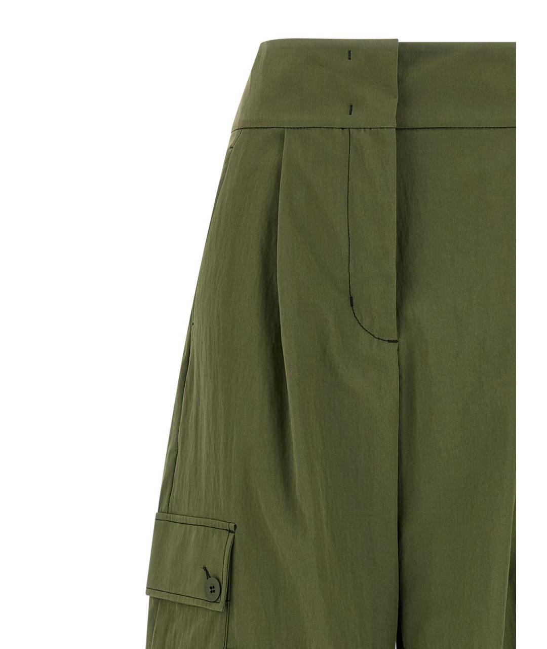 WEEKEND MAX MARA Зеленые хлопковые прямые брюки, фото 3