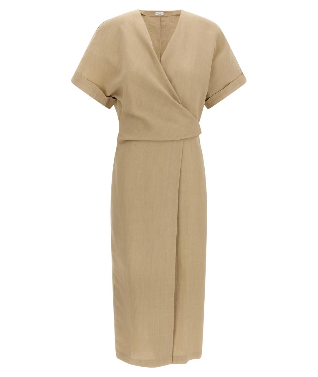 BRUNELLO CUCINELLI Бежевое вискозное платье, фото 1