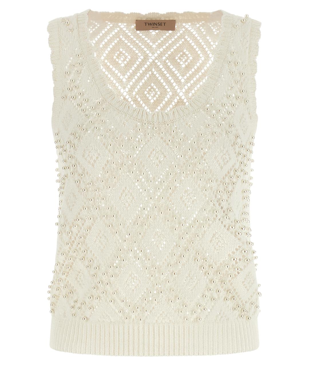 TWIN-SET Белая хлопковая майка, фото 1