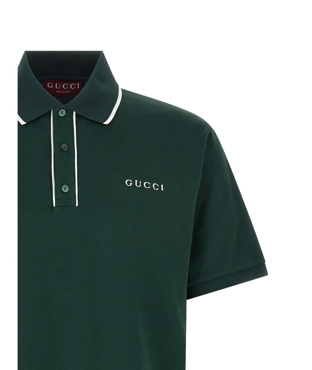GUCCI Зеленые хлопковое поло с коротким рукавом, фото 3