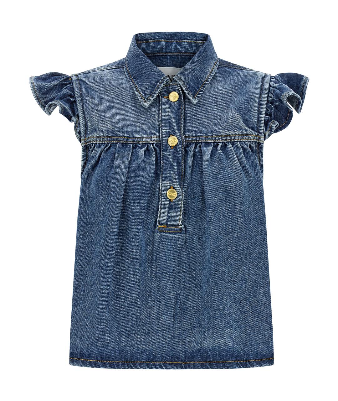 GANNI Синяя деним майка, фото 1