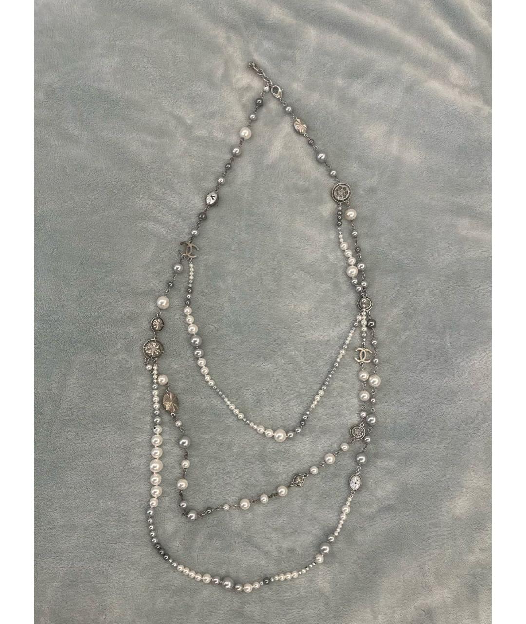 CHANEL Серое жемчужное колье, фото 9