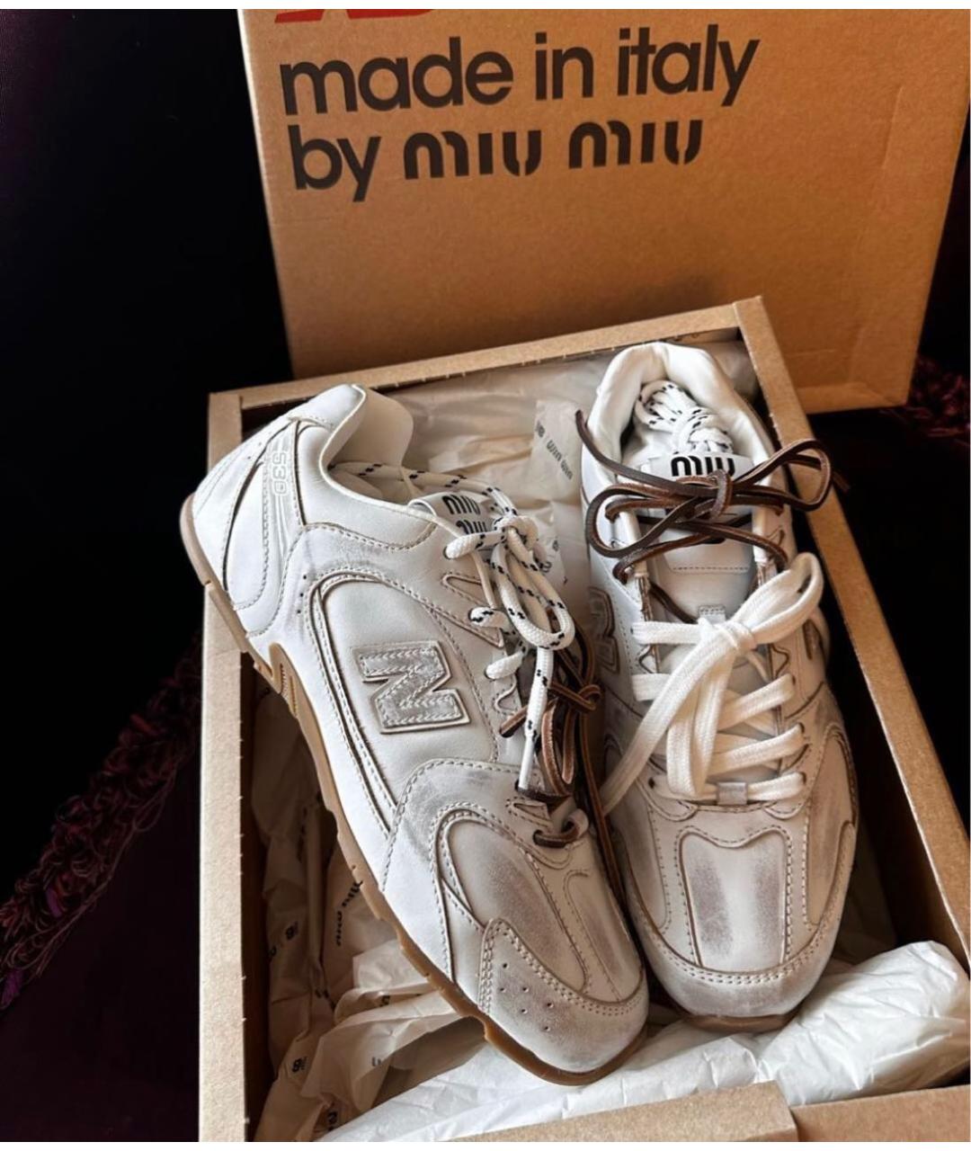 MIU MIU Бежевые кожаные кроссовки, фото 2