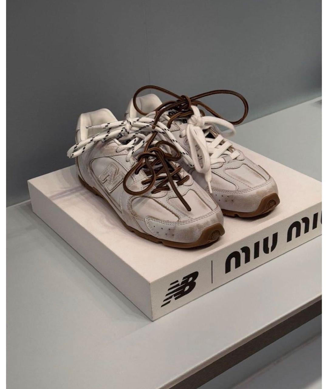 MIU MIU Бежевые кожаные кроссовки, фото 6