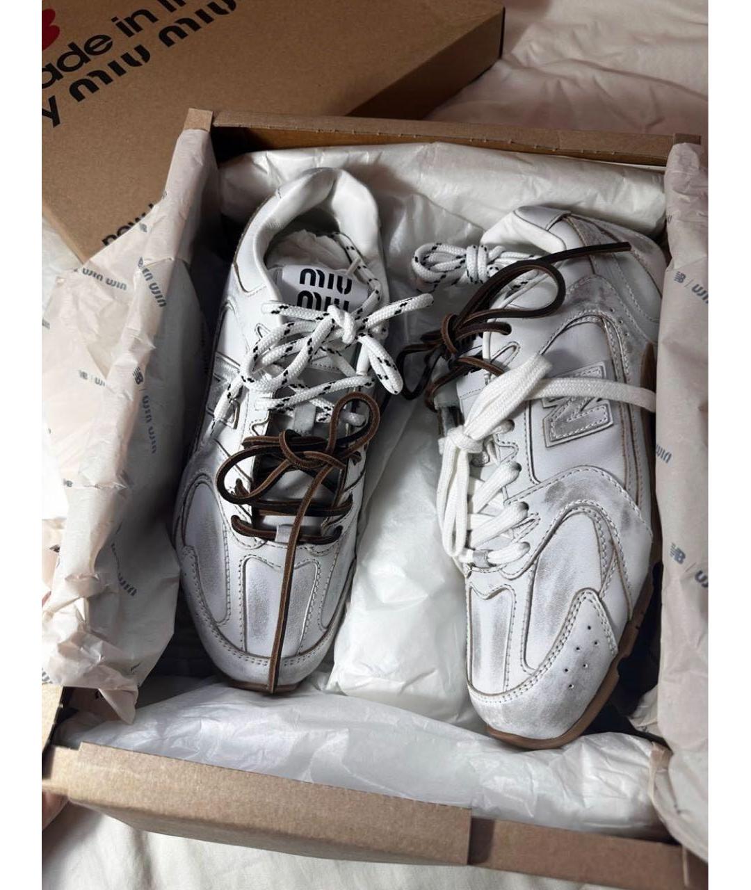 MIU MIU Бежевые кожаные кроссовки, фото 5