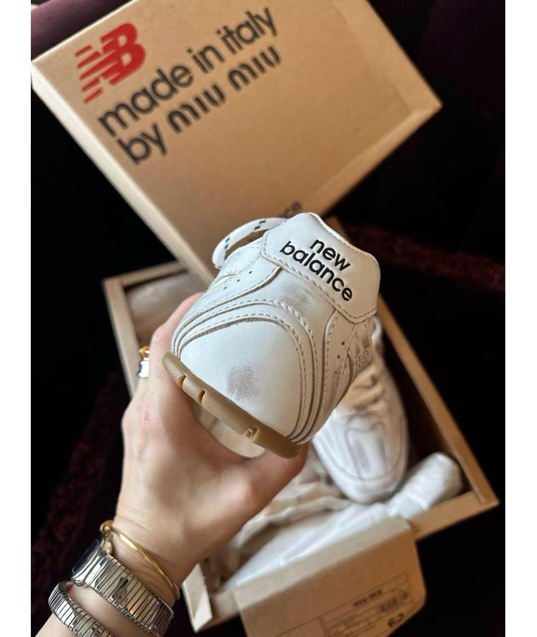 MIU MIU Бежевые кожаные кроссовки, фото 3