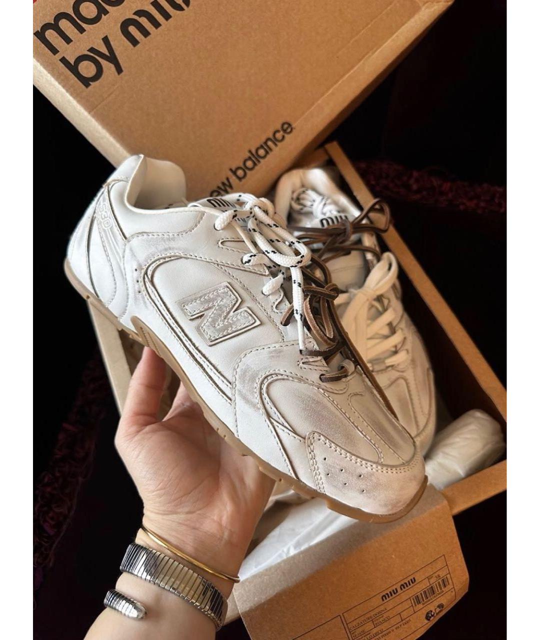 MIU MIU Бежевые кожаные кроссовки, фото 8
