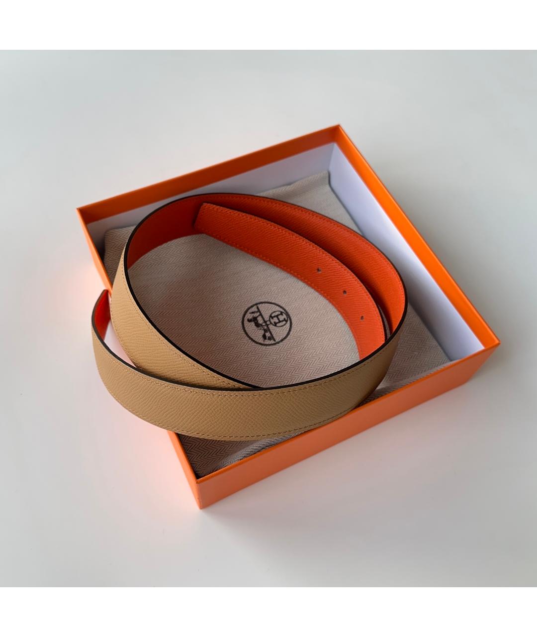 HERMES Оранжевый кожаный ремень, фото 4