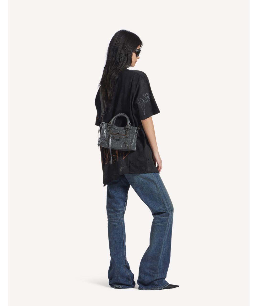 BALENCIAGA Антрацитовая кожаная сумка с короткими ручками, фото 2