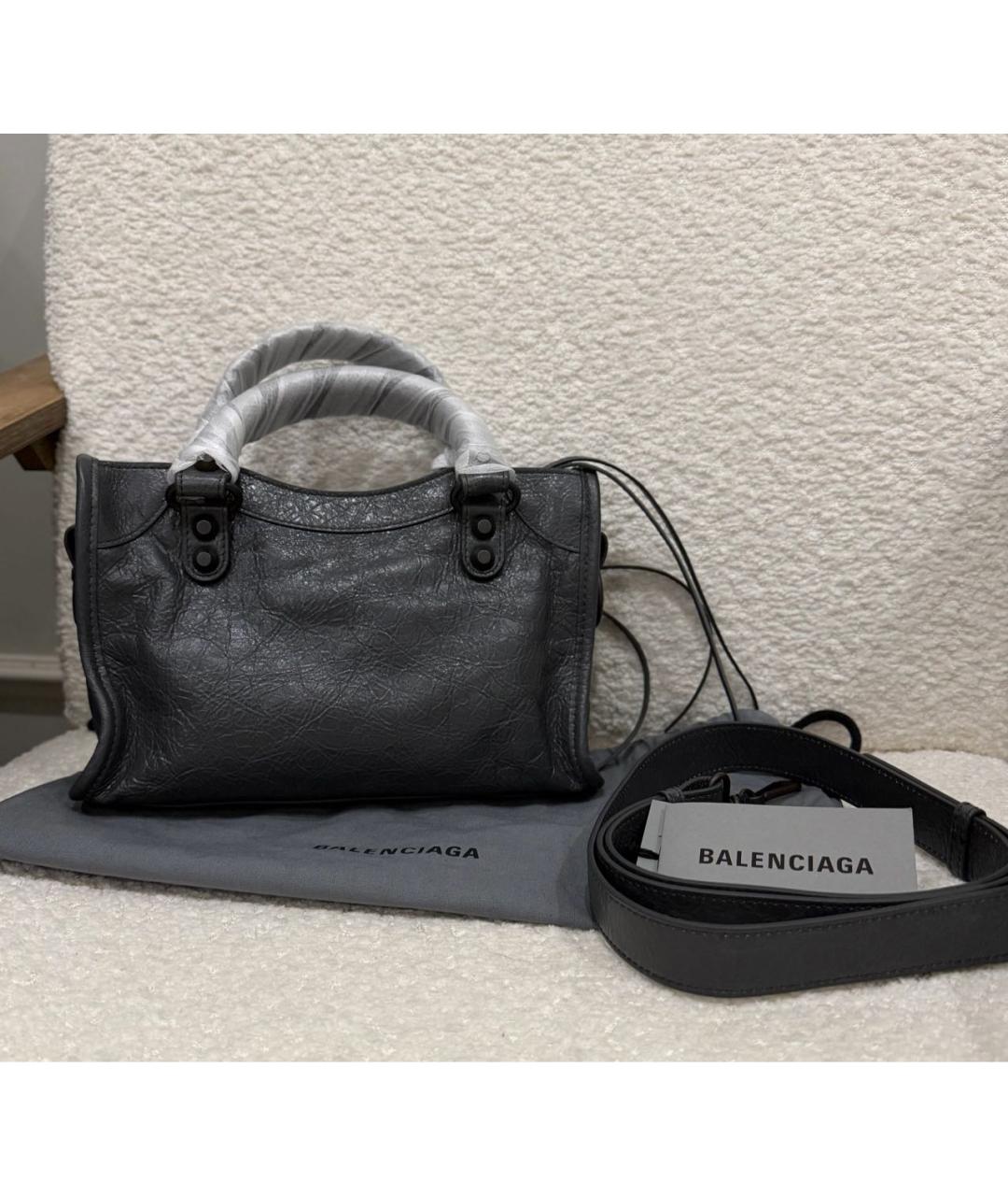 BALENCIAGA Антрацитовая кожаная сумка с короткими ручками, фото 4