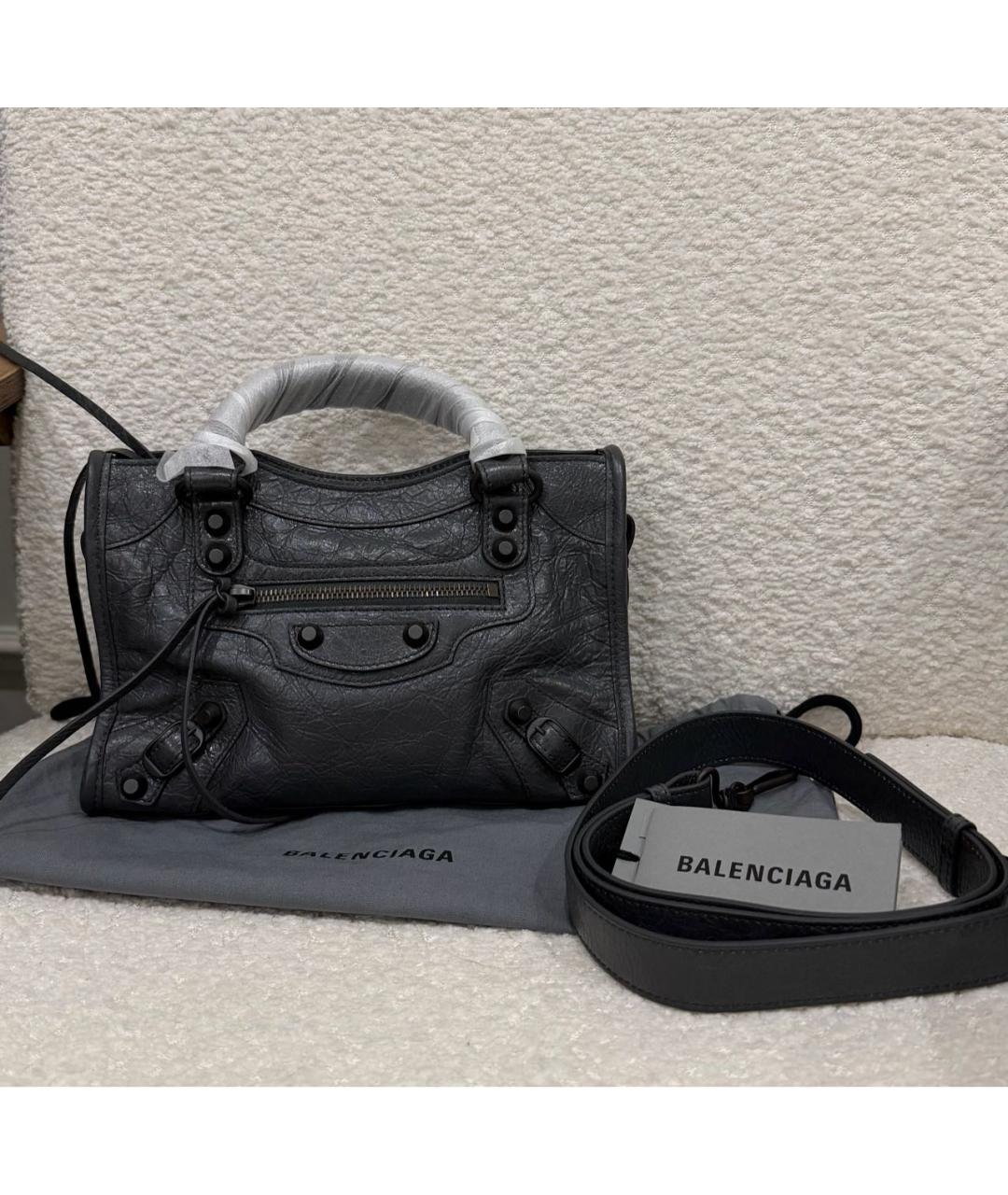 BALENCIAGA Антрацитовая кожаная сумка с короткими ручками, фото 3