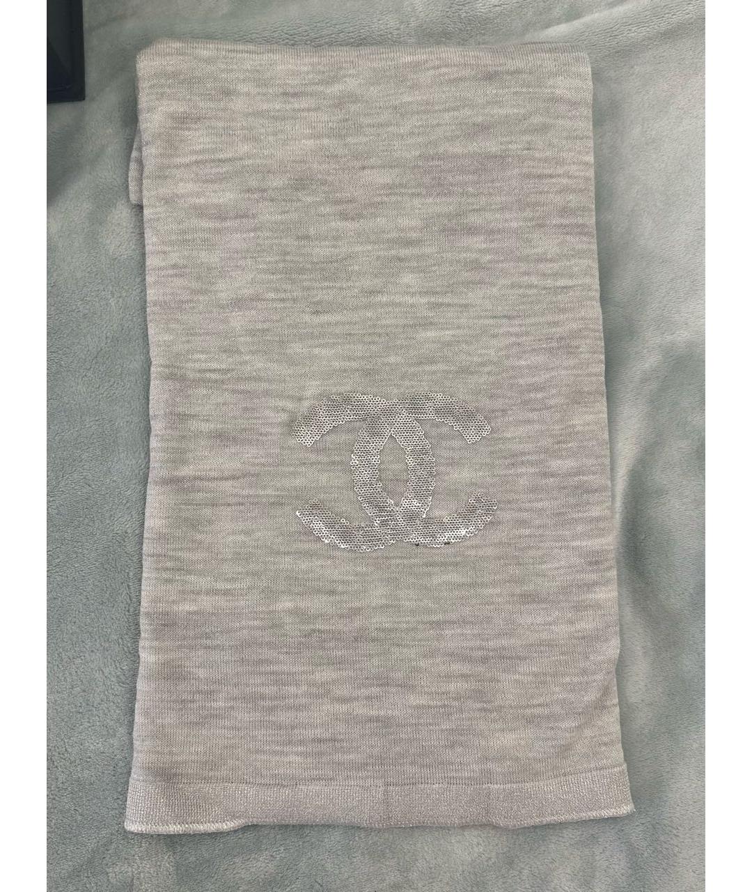 CHANEL Серый шерстяной шарф, фото 5