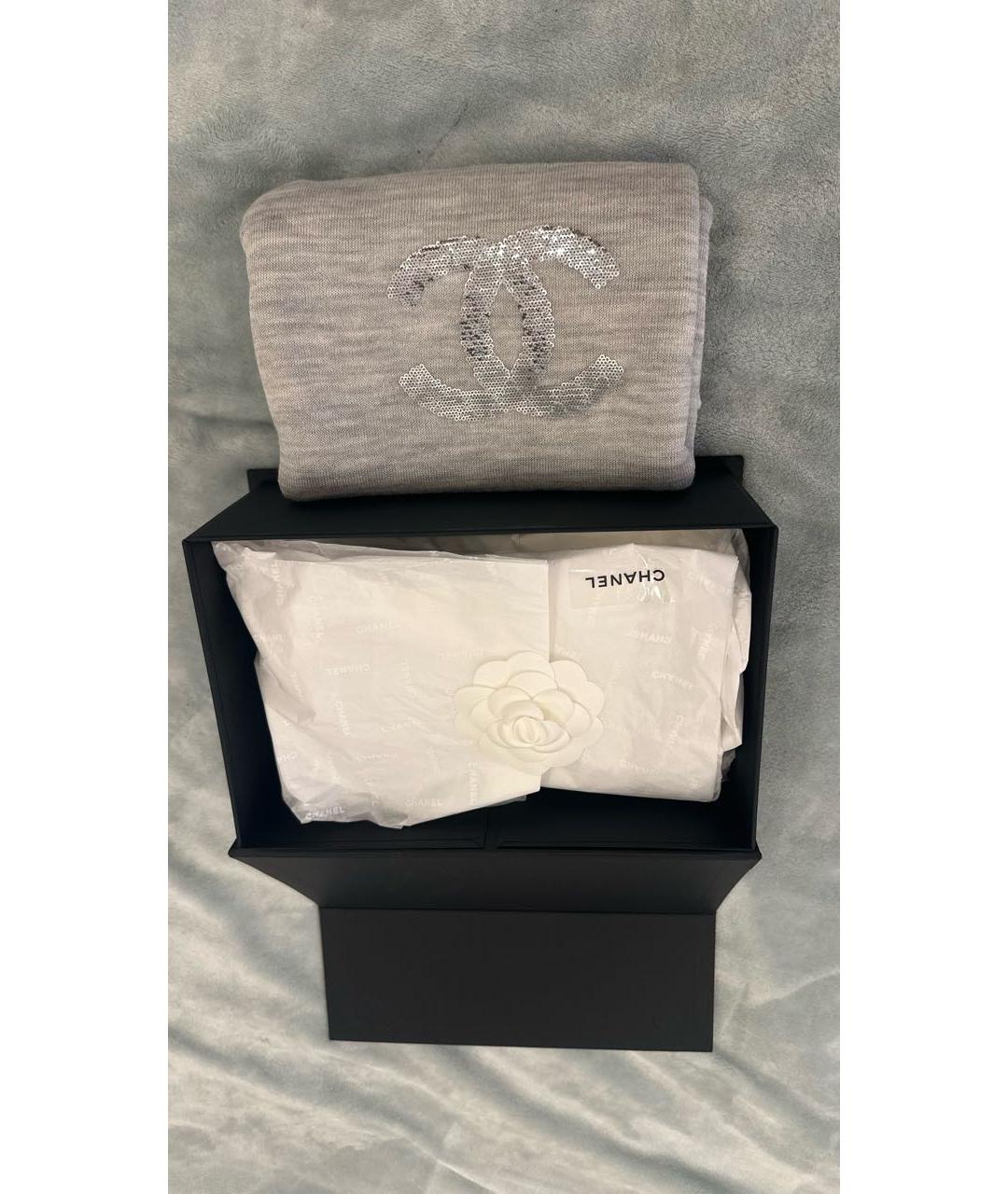 CHANEL Серый шерстяной шарф, фото 4