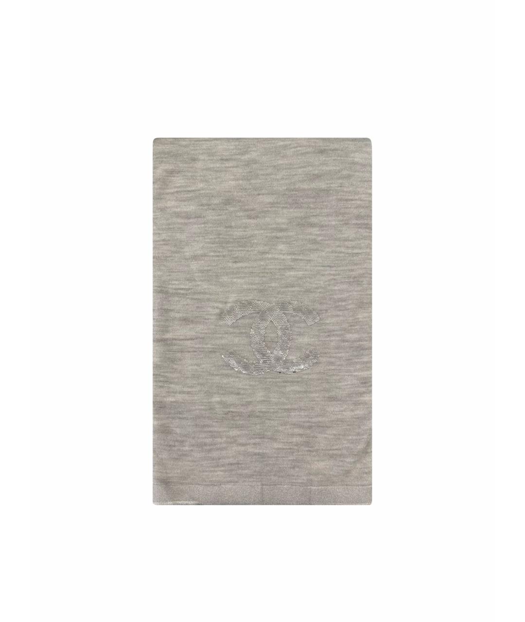 CHANEL Серый шерстяной шарф, фото 1