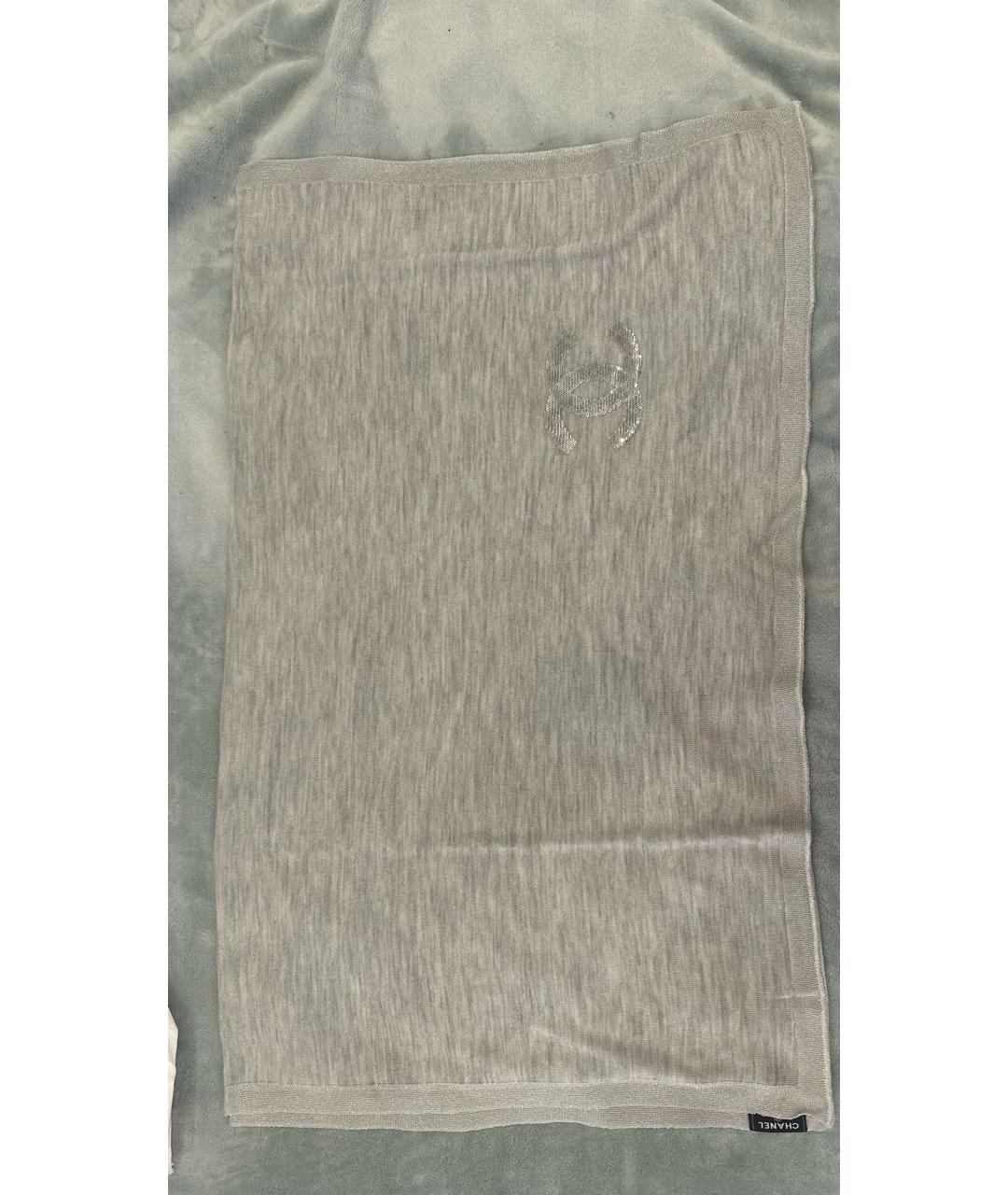 CHANEL Серый шерстяной шарф, фото 3