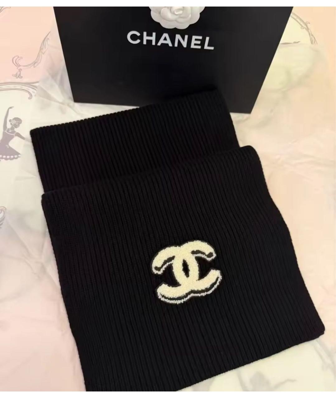 CHANEL Черный кашемировый шарф, фото 3