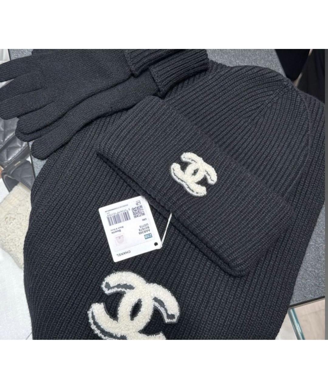 CHANEL Черный кашемировый шарф, фото 5