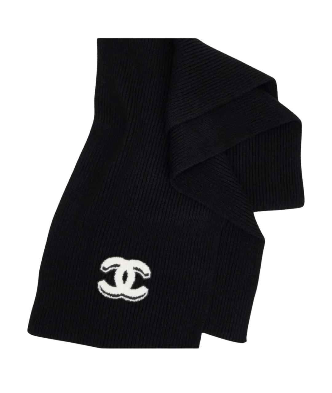 CHANEL Черный кашемировый шарф, фото 1