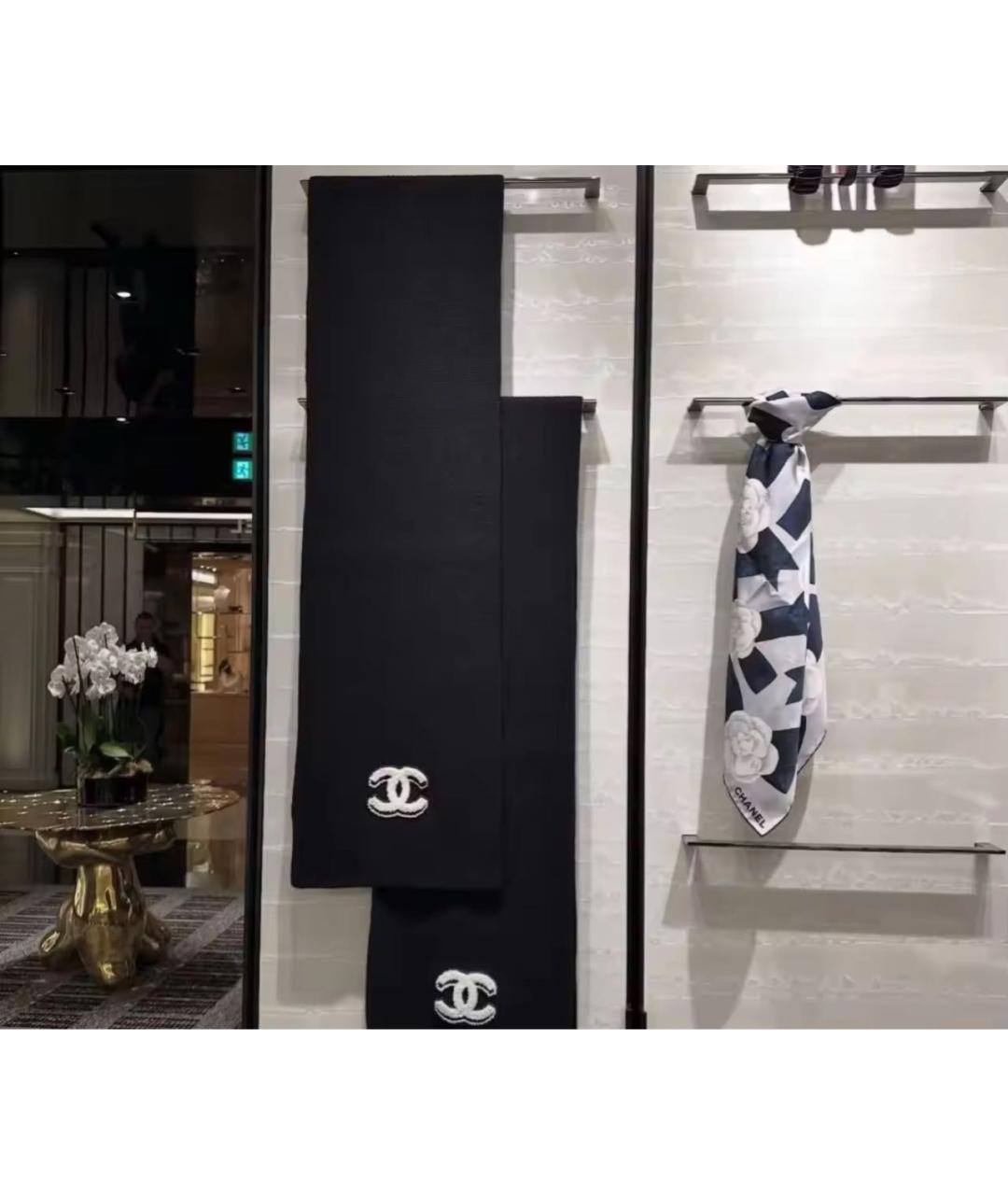 CHANEL Черный кашемировый шарф, фото 4