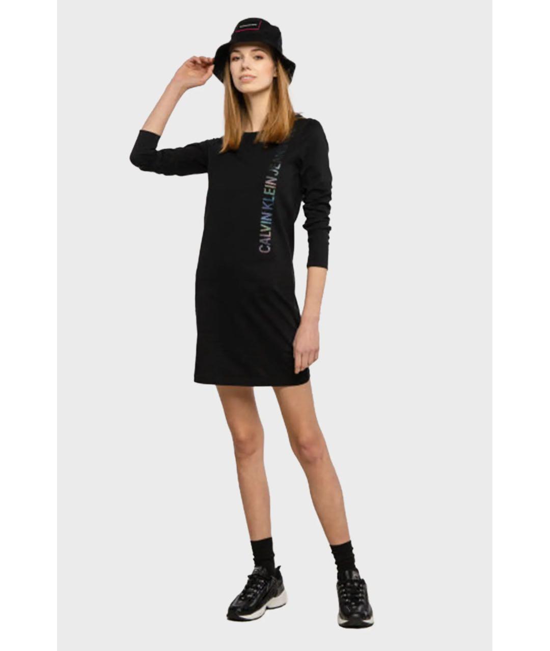 CALVIN KLEIN Черное хлопковое повседневное платье, фото 4