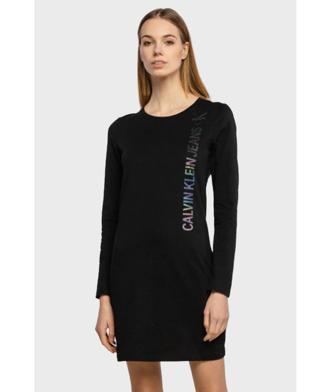 CALVIN KLEIN Черное хлопковое повседневное платье, фото 2