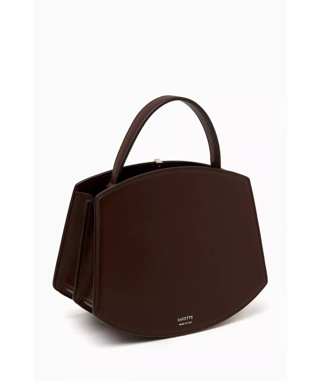 Savette Коричневая кожаная сумка с короткими ручками, фото 3