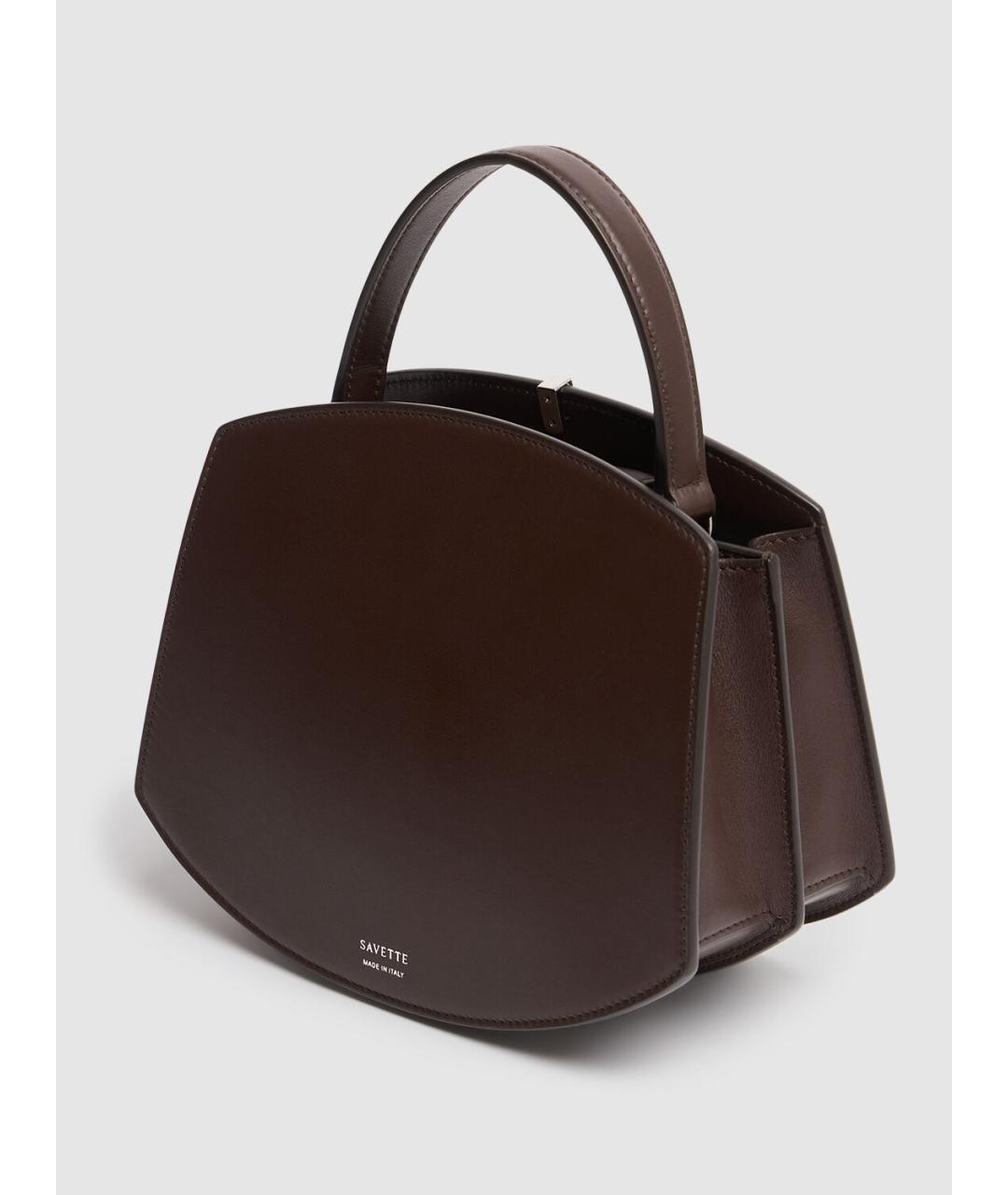 Savette Коричневая кожаная сумка с короткими ручками, фото 7