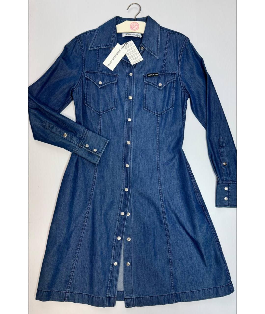 CALVIN KLEIN Синее деним повседневное платье, фото 4