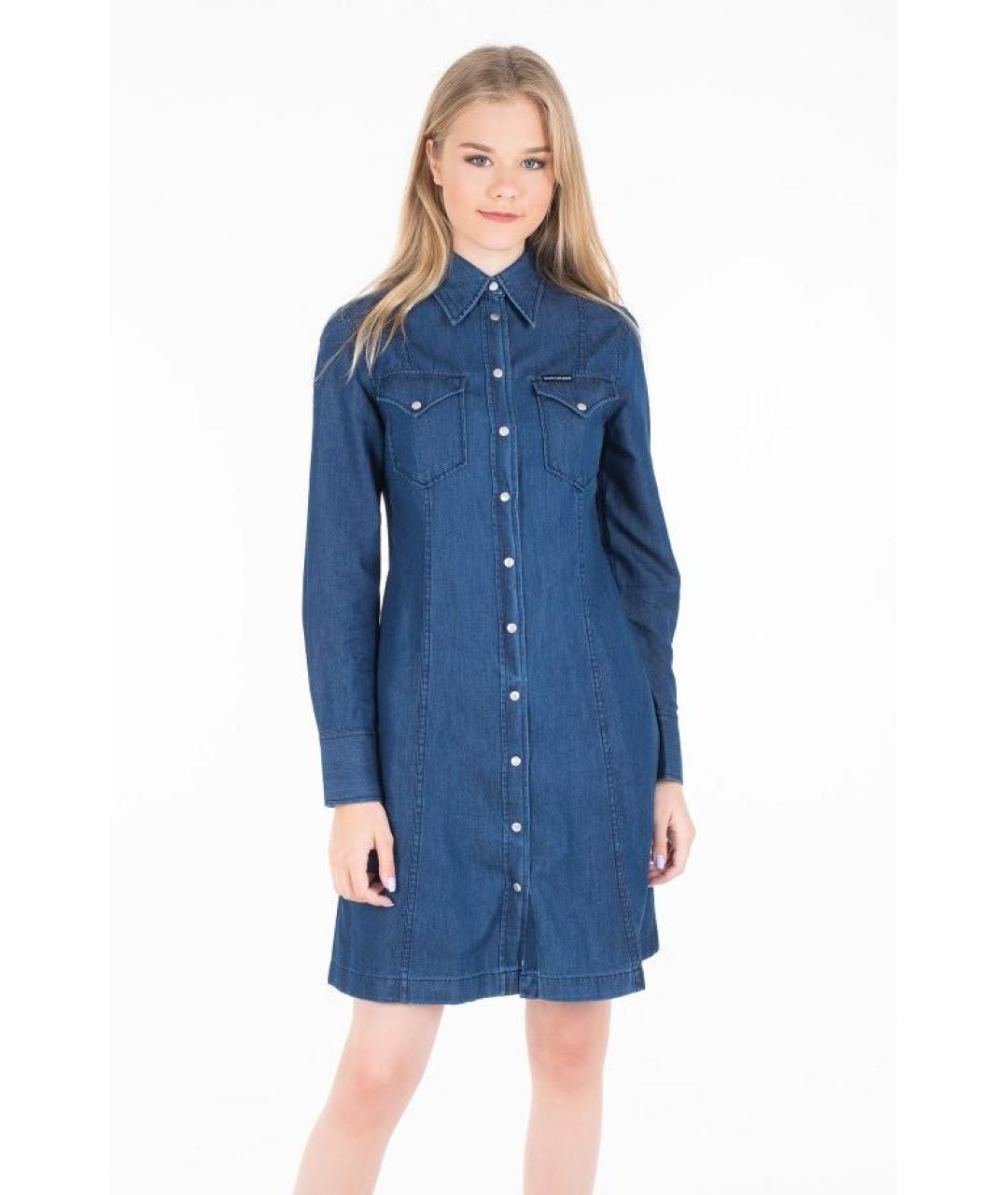 CALVIN KLEIN Синее деним повседневное платье, фото 2
