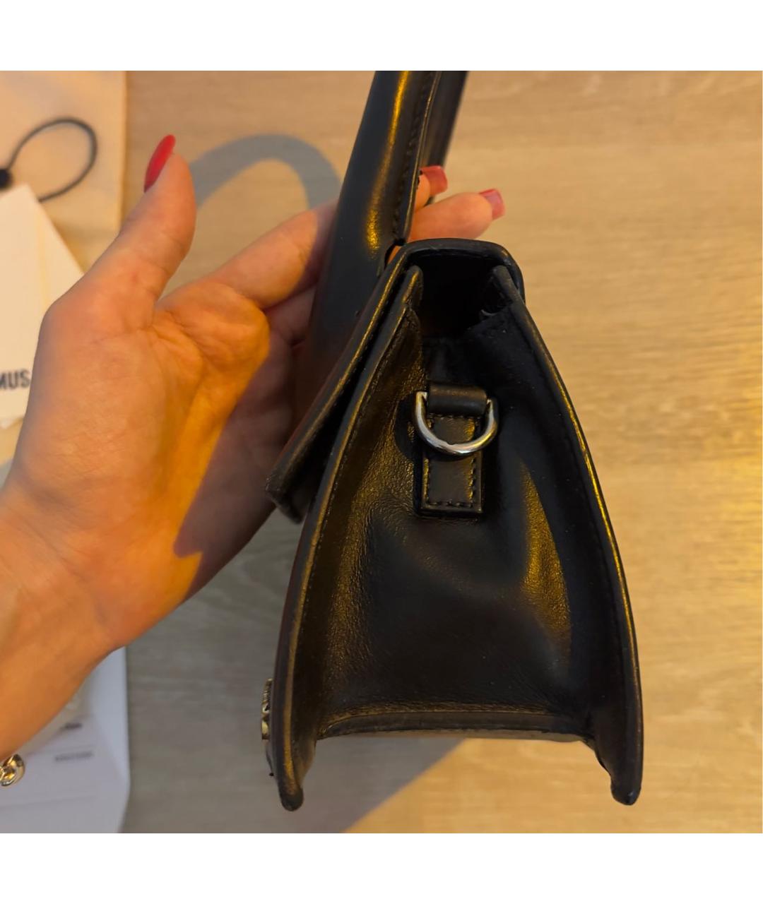 JACQUEMUS Черная кожаная сумка с короткими ручками, фото 2