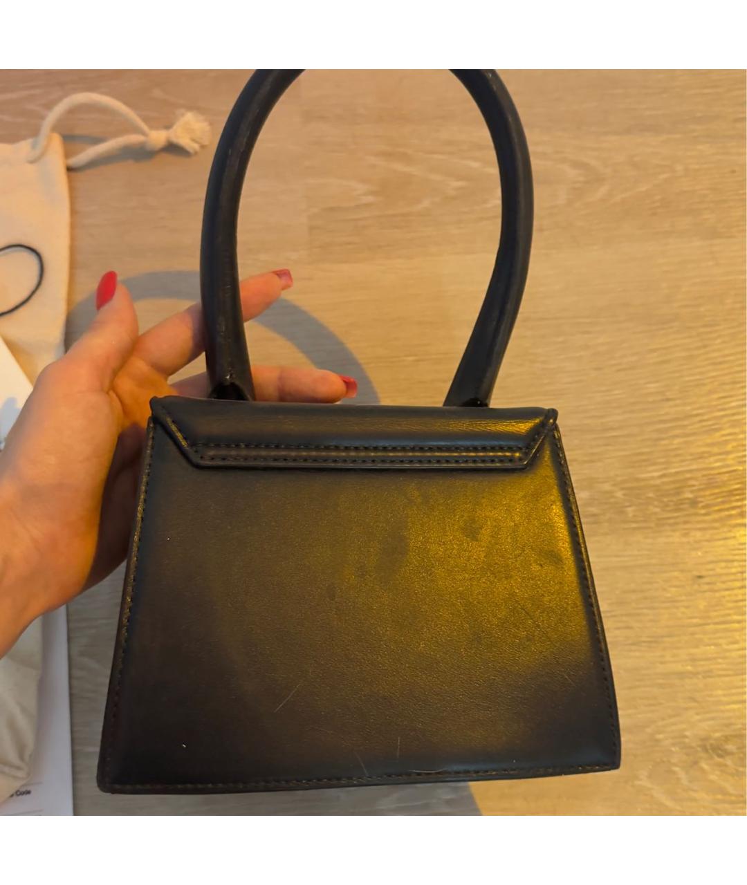 JACQUEMUS Черная кожаная сумка с короткими ручками, фото 3