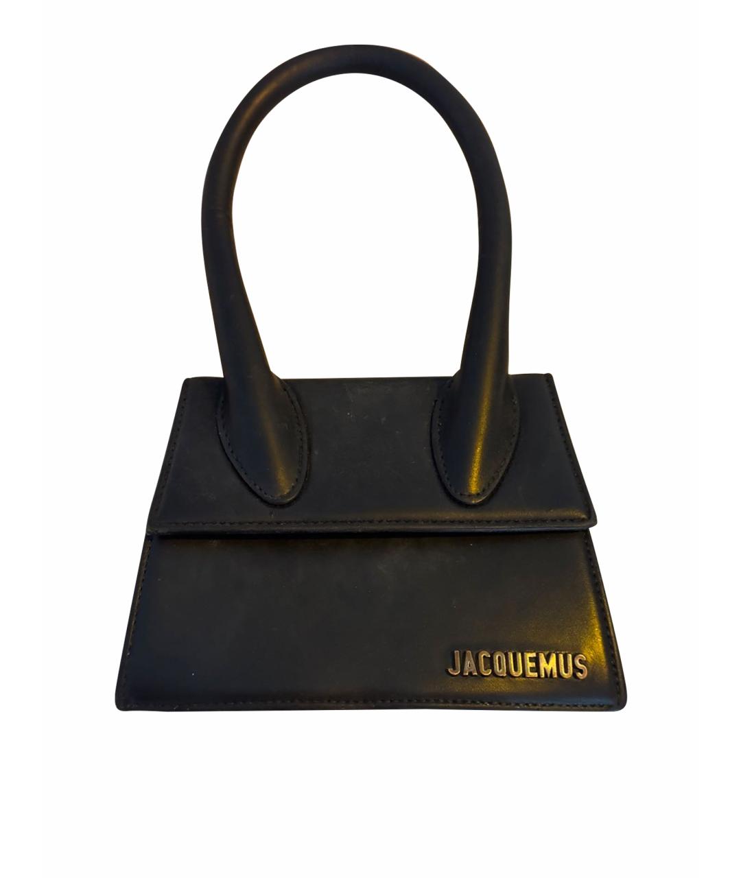 JACQUEMUS Черная кожаная сумка с короткими ручками, фото 1