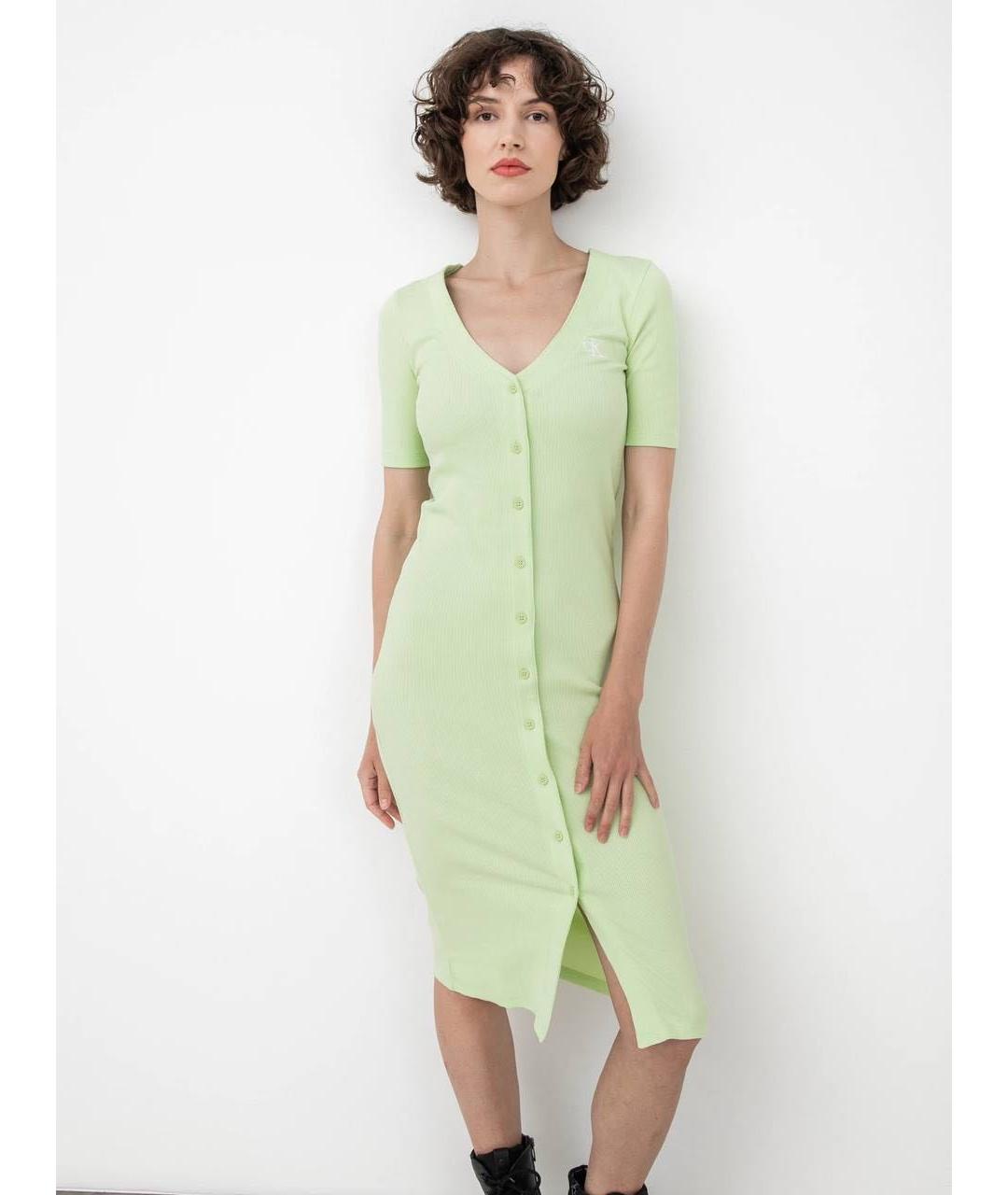 CALVIN KLEIN Салатовыое хлопковое повседневное платье, фото 2