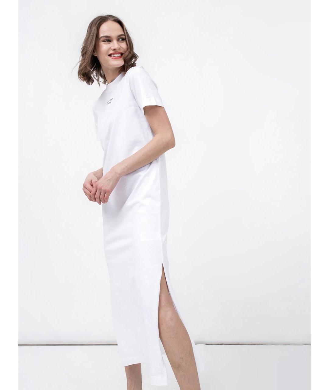 CALVIN KLEIN Белое хлопковое повседневное платье, фото 5