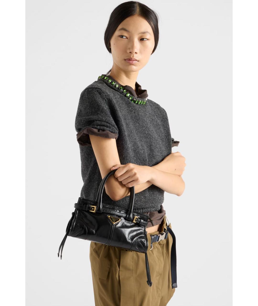 PRADA Черная кожаная сумка с короткими ручками, фото 4