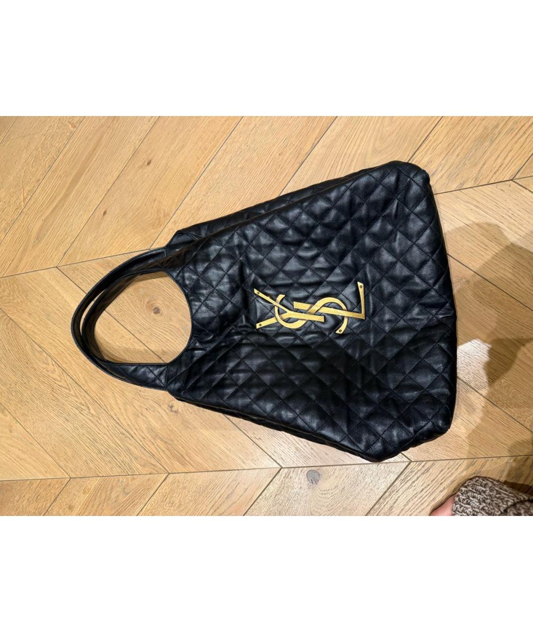 SAINT LAURENT Черная кожаная сумка с короткими ручками, фото 4