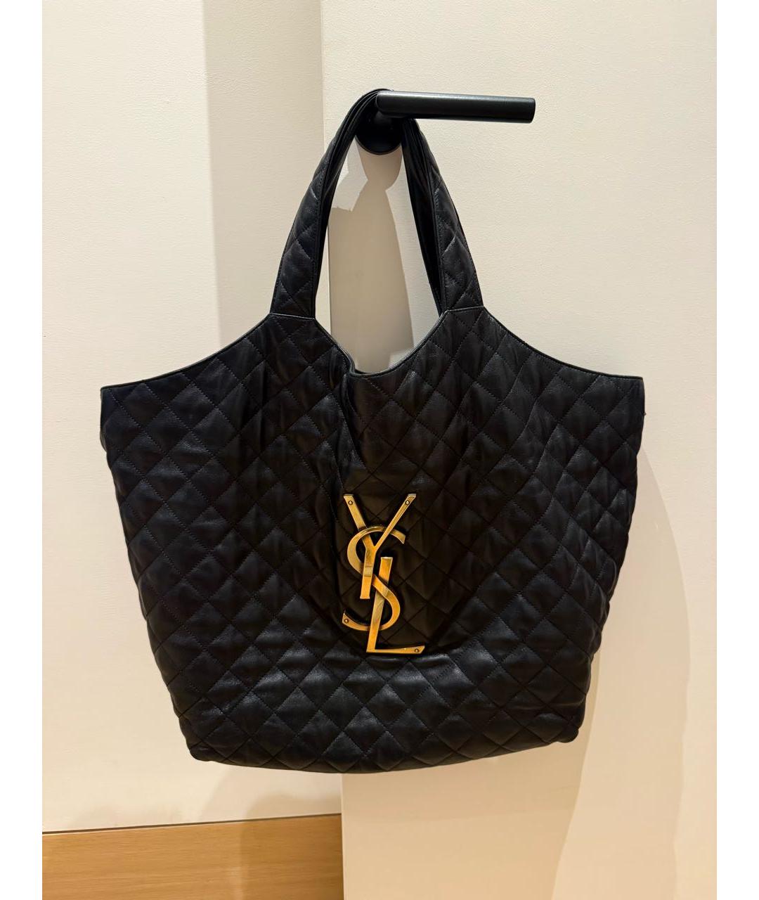 SAINT LAURENT Черная кожаная сумка с короткими ручками, фото 3