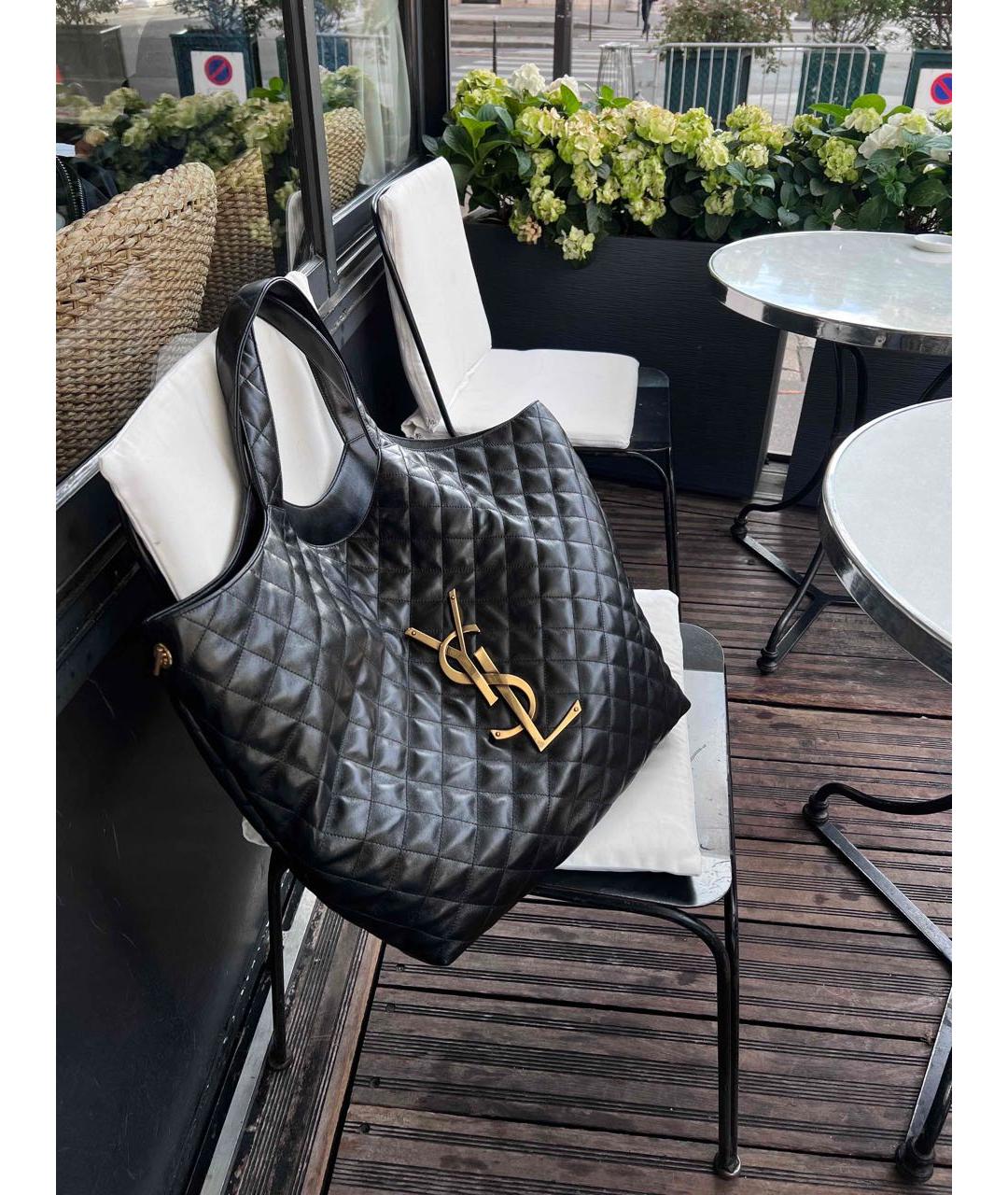 SAINT LAURENT Черная кожаная сумка с короткими ручками, фото 5