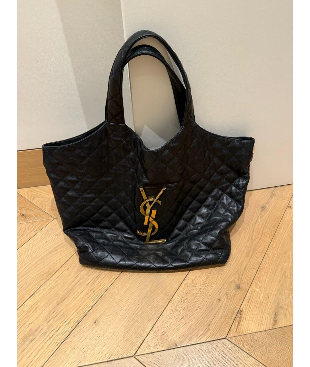 SAINT LAURENT Черная кожаная сумка с короткими ручками, фото 2