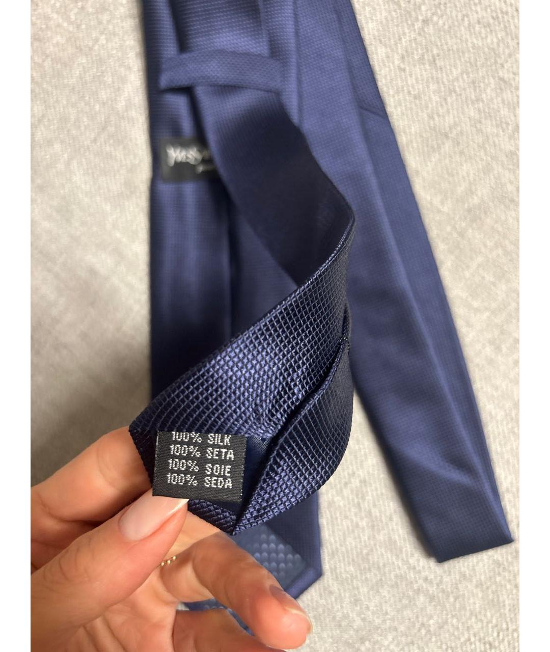 SAINT LAURENT Темно-синий шелковый галстук, фото 5