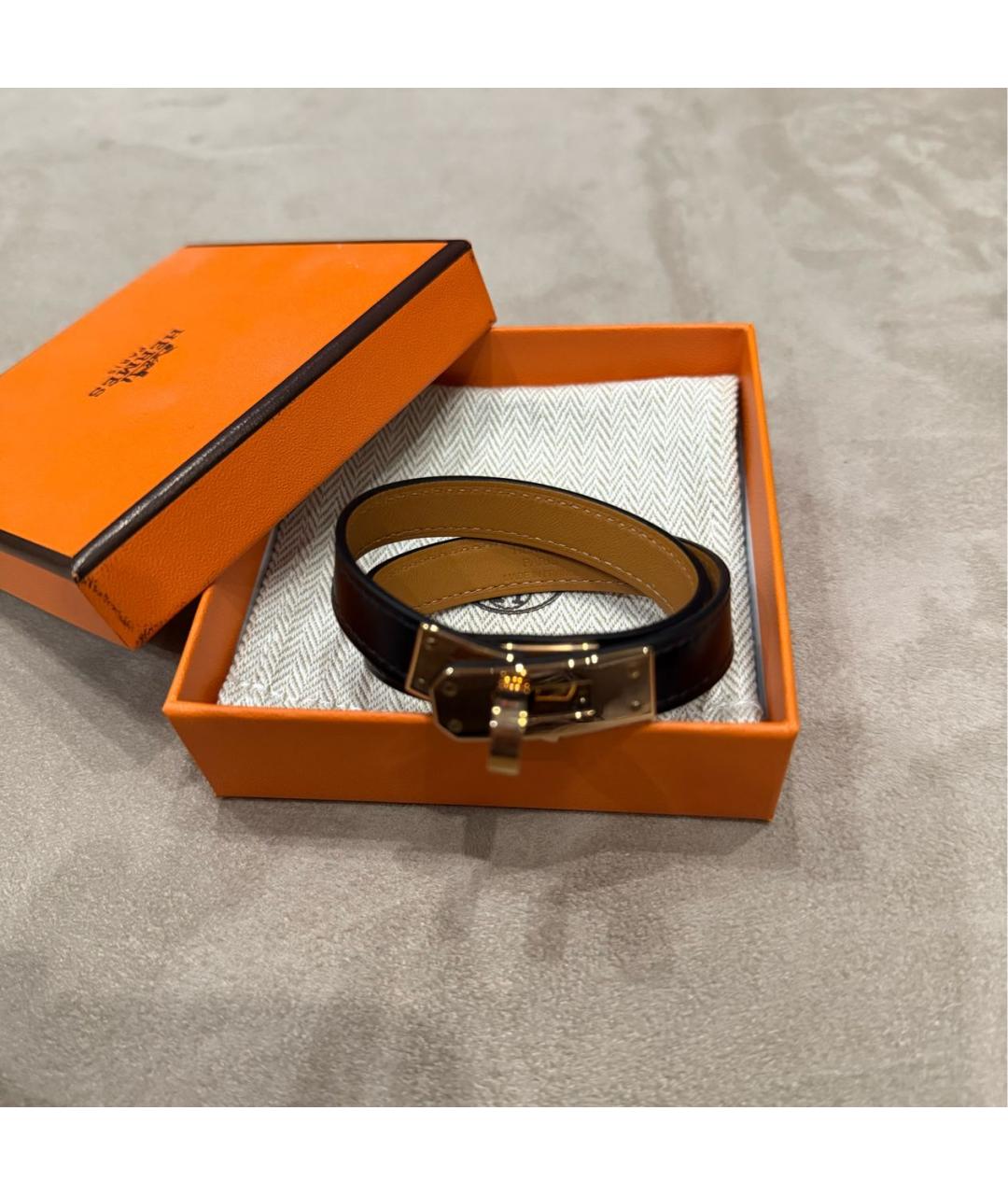 HERMES Черный кожаный браслет, фото 4